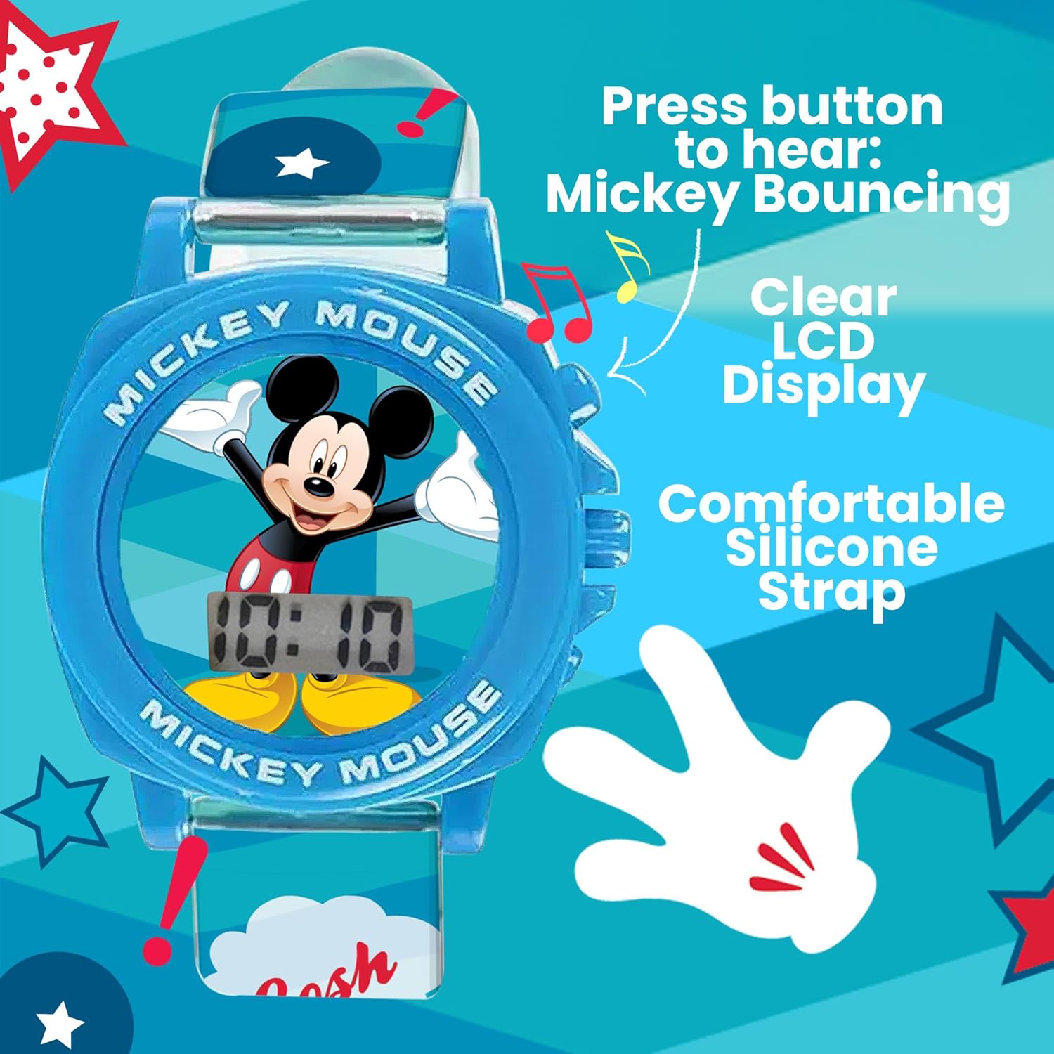 Disney Disney Mickey Mouse Kids Watch with LCD Display Comfortable Silicone Strap Fun Sound Effects Adjustable for Boys and Girls Ages 3 Plus - View 2 of 4