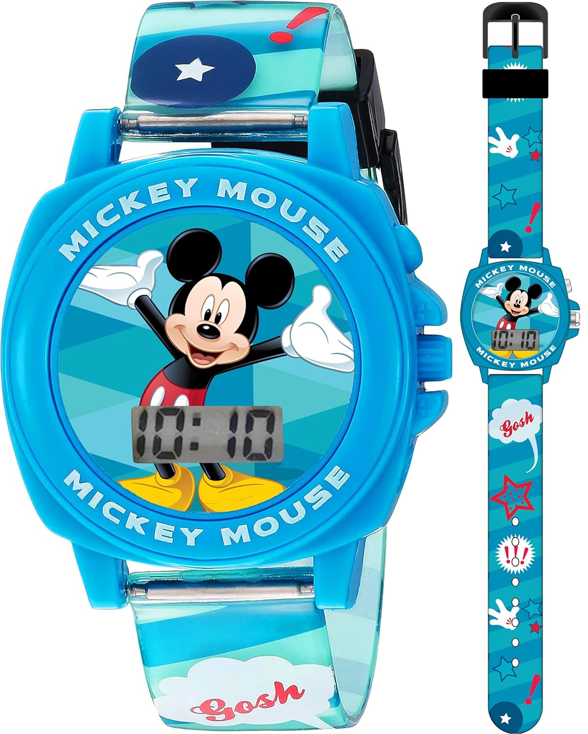 Disney Mickey Mouse Kids Watch with LCD Display Comfortable Silicone Strap Fun Sound Effects Adjustable for Boys and Girls Ages 3 Plus