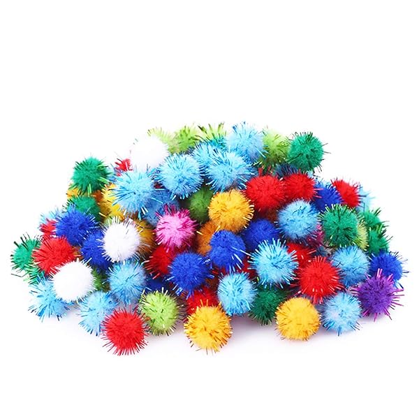 RIMOBUL RIMOBUL 100PCS 1.5 INCH Extra Large Sparkly Cat Toy Balls Glitter Chase Pom Pom Balls for Cats