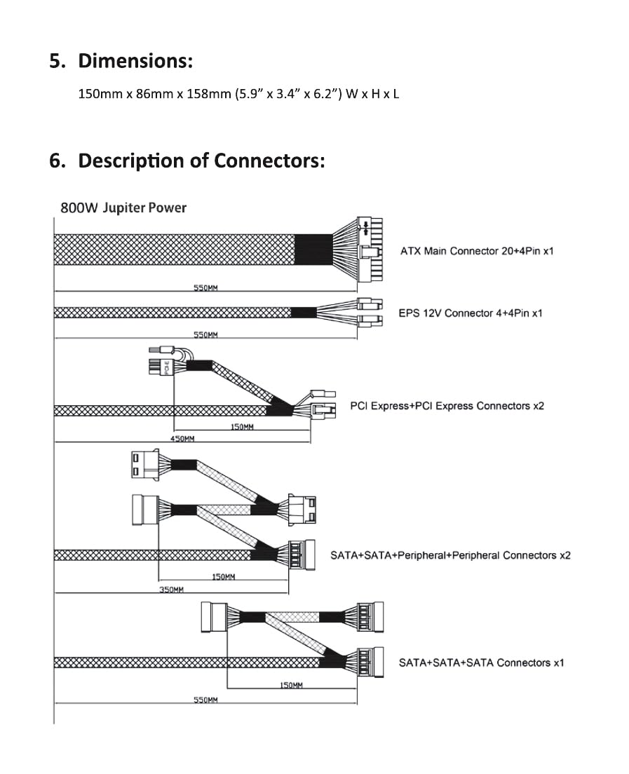 Apevia Apevia ATX-JP800W Jupiter 800W 80 Plus Bronze Gaming Power Supply for Dual Quad Core CPUs SLI Crossfire with 3 Year Warranty - View 6 of 7