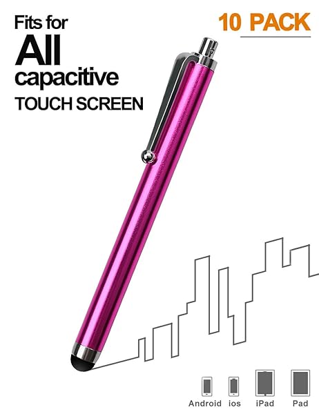 LIBERRWAY LIBERRWAY 10-Pack Stylus Pens for Touch Screens - Pink, Purple, Black, Green, Silver - Compatible with iPad, iPhone, Kindle & Samsung - View 4 of 8
