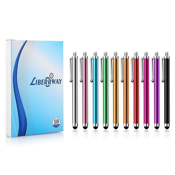 LIBERRWAY LIBERRWAY 10-Pack Stylus Pens for Touch Screens - Pink, Purple, Black, Green, Silver - Compatible with iPad, iPhone, Kindle & Samsung - View 7 of 8