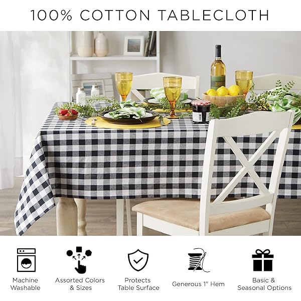 DII "Shop DII 100% Cotton Checkered Tablecloth - 70" Round, Yellow, Machine Washable for Stylish Dining" - View 6 of 7