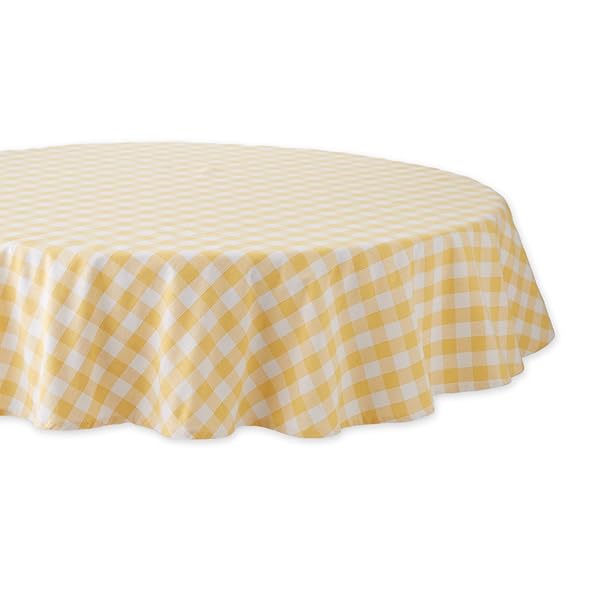 DII "Shop DII 100% Cotton Checkered Tablecloth - 70" Round, Yellow, Machine Washable for Stylish Dining" - View 2 of 7