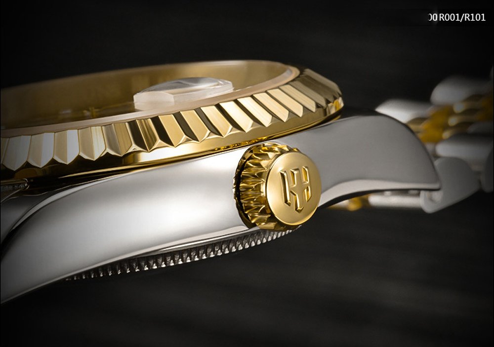 HOLUNS HOLUNS Mens Full Gold Automatic Mechanical Watch Waterproof Gilded Steel Sapphire Glass Dress Watch Gold Silver Dial - View 5 of 6