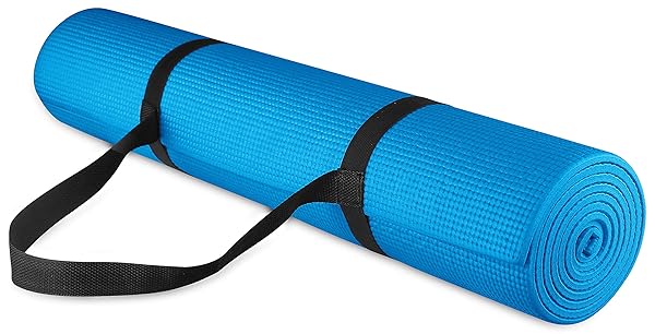 Fitvids Fitvids 1/4-Inch High Density Anti-Tear Yoga Mat with Strap - Durable & Portable Blue Exercise Mat