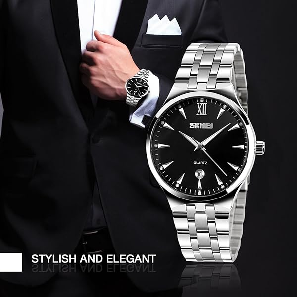 cofuo Mens Analog Quartz Watch Stainless Steel Band Business Classic Waterproof Roman Numeral Wristwatch Black - View 4 of 8