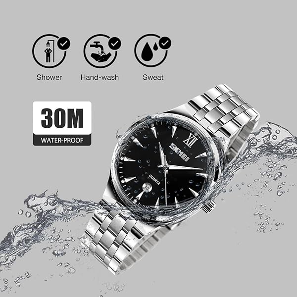 cofuo Mens Analog Quartz Watch Stainless Steel Band Business Classic Waterproof Roman Numeral Wristwatch Black - View 6 of 8