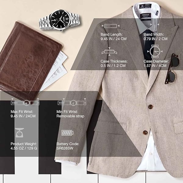 cofuo Mens Analog Quartz Watch Stainless Steel Band Business Classic Waterproof Roman Numeral Wristwatch Black - View 8 of 8