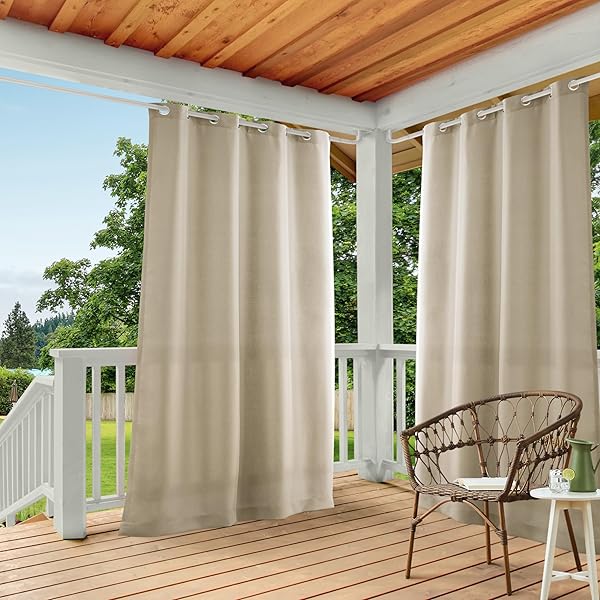 TOWN & COUNTRY BASICS Shop TOWN & COUNTRY BASICS Taupe Cabana Solid GT Grommet Top Curtain Panels - 54x96, Indoor/Outdoor, 2 Count