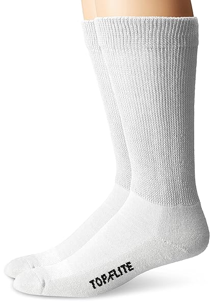 Top Flite Top Flite Men's Diabetic Non-Binding Cushion Crew Socks 2 Pair Pack White Large