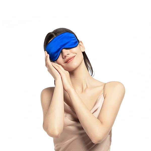 NMM Global NMM Global 100% Mulberry Silk Sleep Mask Blackout Adjustable Strap Satin Eye Cover for Men Women Adults Blue - View 5 of 7