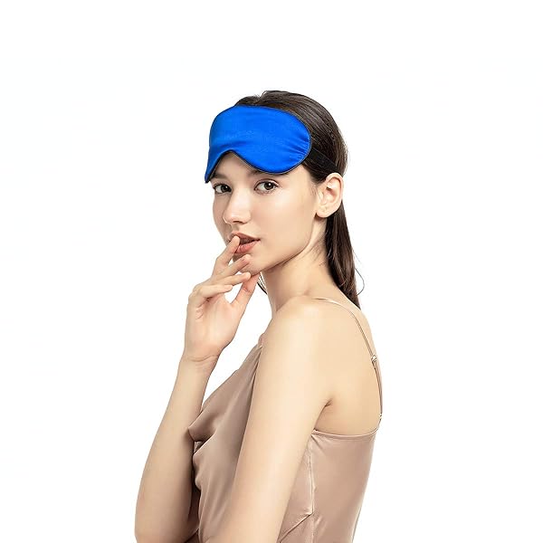 NMM Global NMM Global 100% Mulberry Silk Sleep Mask Blackout Adjustable Strap Satin Eye Cover for Men Women Adults Blue - View 7 of 7