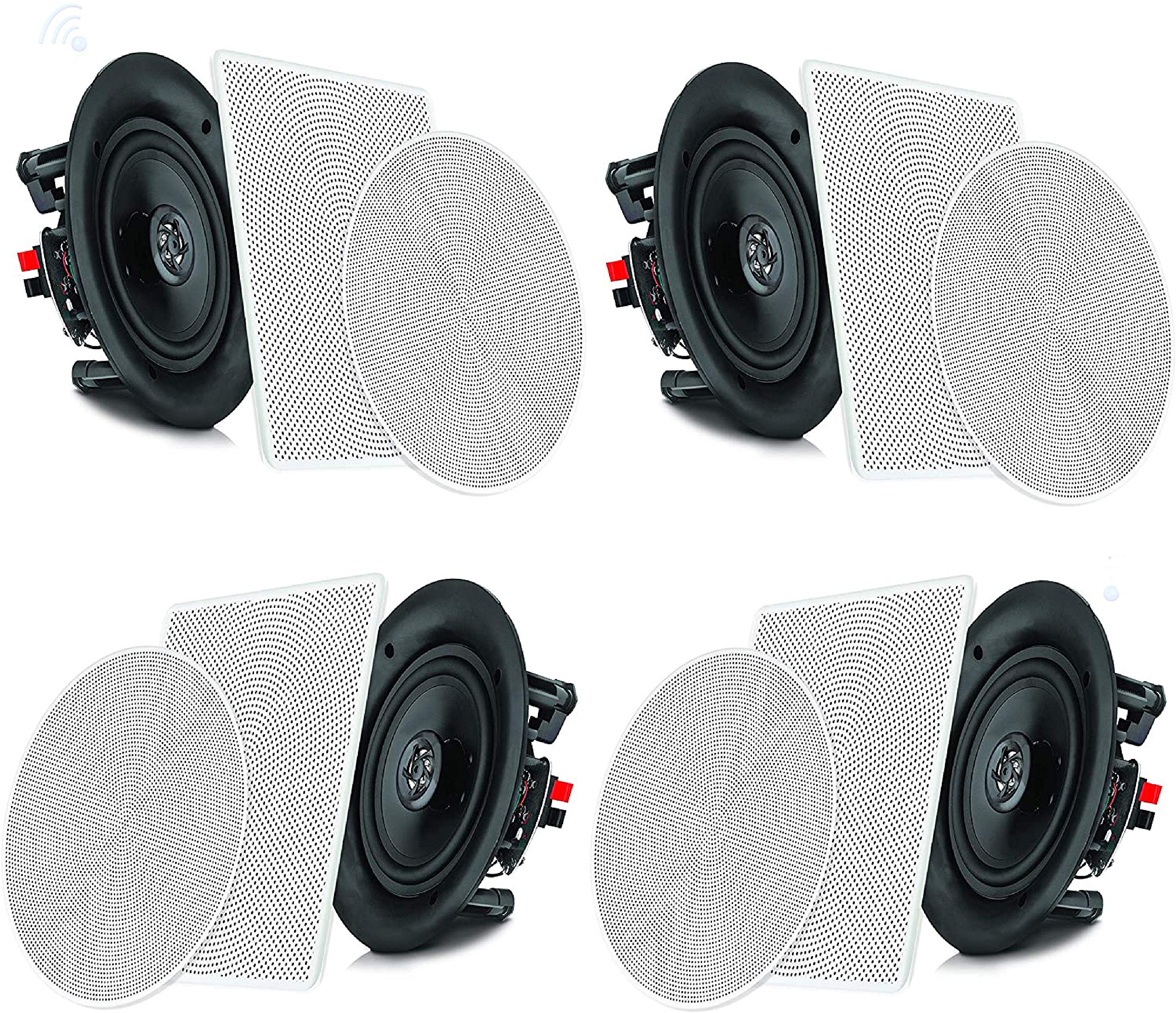 Pyle 6.5â€ 4 Bluetooth Flush Mount In-wall In-ceiling 2-Way Speaker System Quick Connections Changeable Round/Square Grill Polypropylene Cone &amp; Tweeter Stereo Sound 4 Ch Amplifier 200 Watt - PDICBT266
