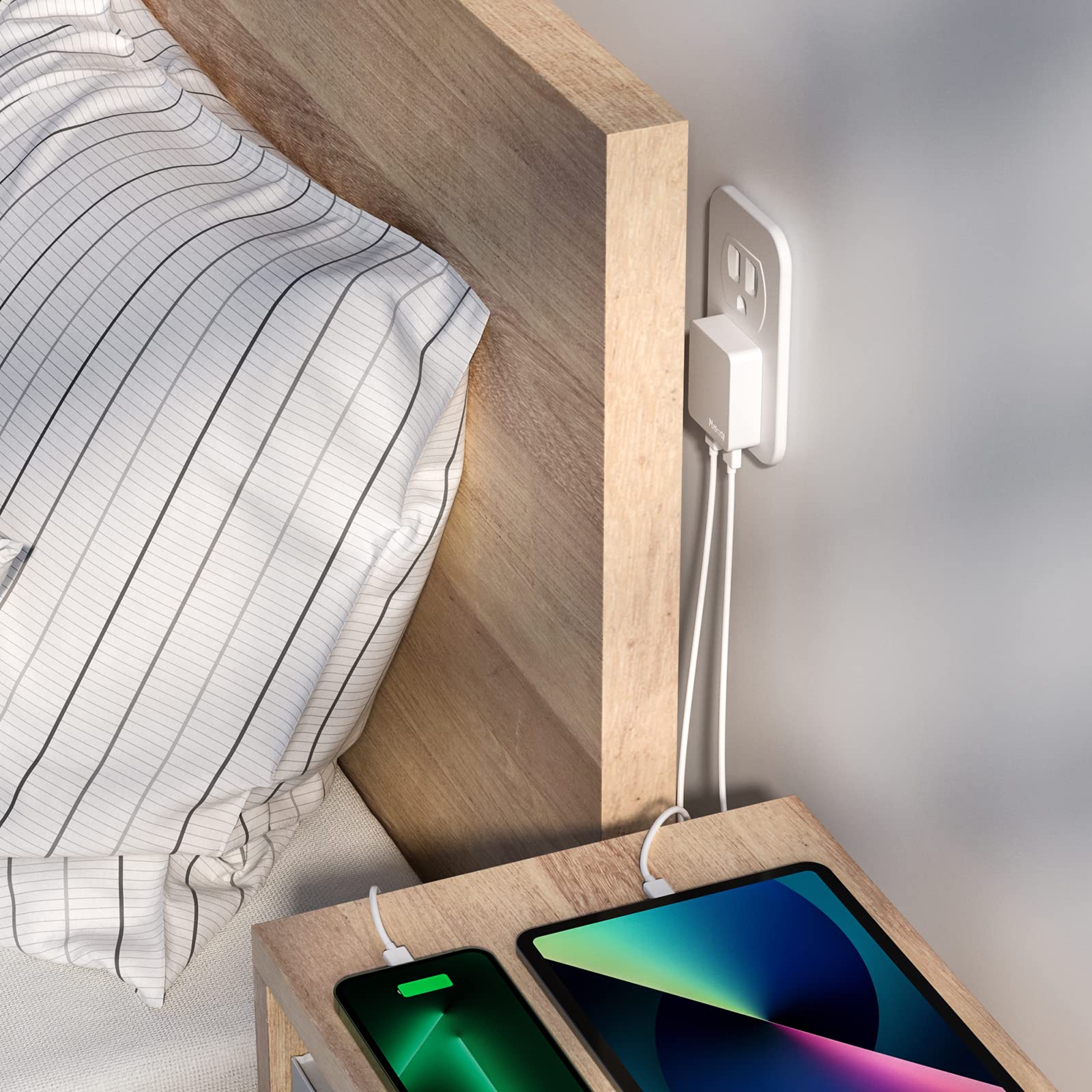 Nekmit Dual Port Ultra Thin Flat USB Wall Charger with Smart IC for Fast Charging White - View 5 of 6