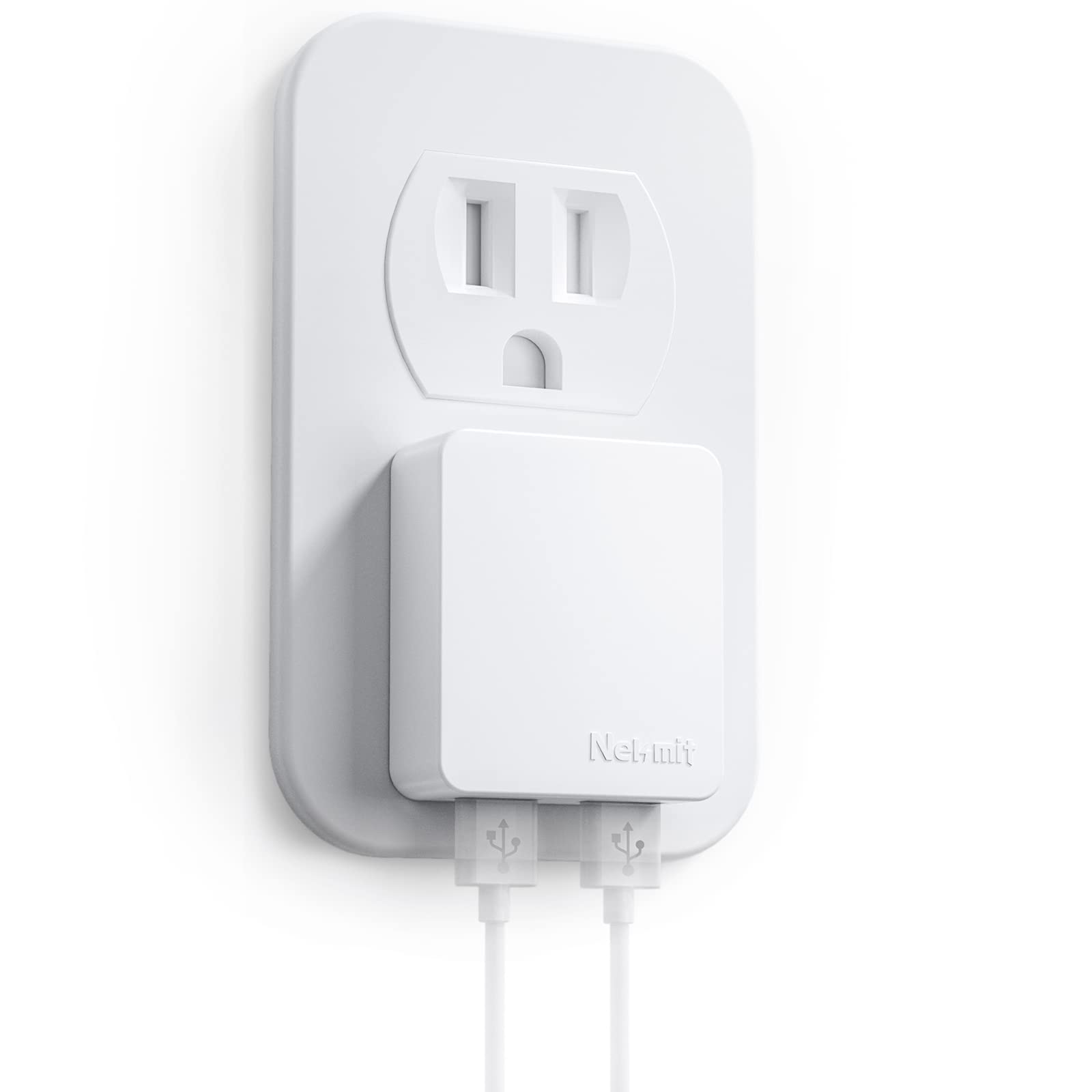 Nekmit Dual Port Ultra Thin Flat USB Wall Charger with Smart IC for Fast Charging White