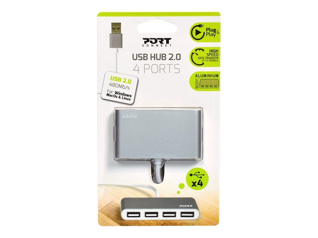 Port Designs 4 Ports 2.0 USB Hub Silver High Speed Data Transfer Compact Design - View 2 of 5