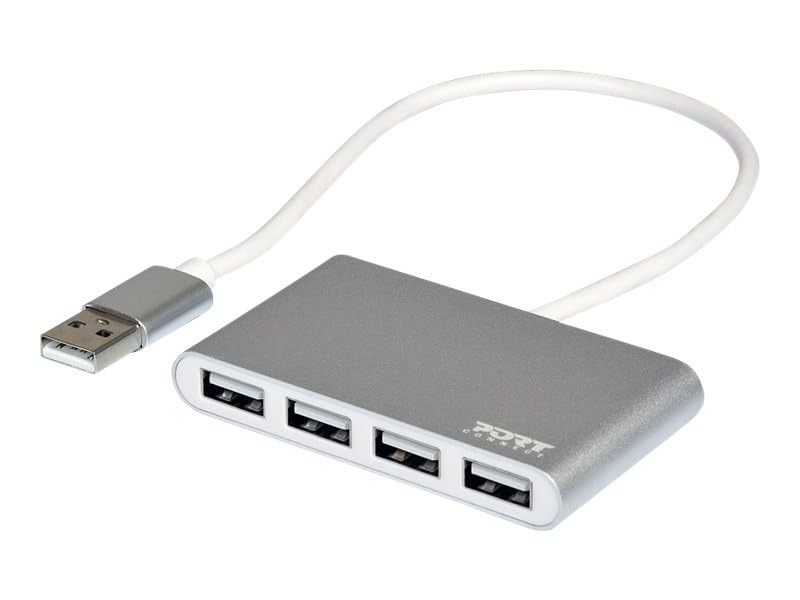 Port Designs 4 Ports 2.0 USB Hub Silver High Speed Data Transfer Compact Design - View 3 of 5