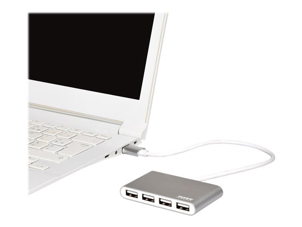 Port Designs 4 Ports 2.0 USB Hub Silver High Speed Data Transfer Compact Design
