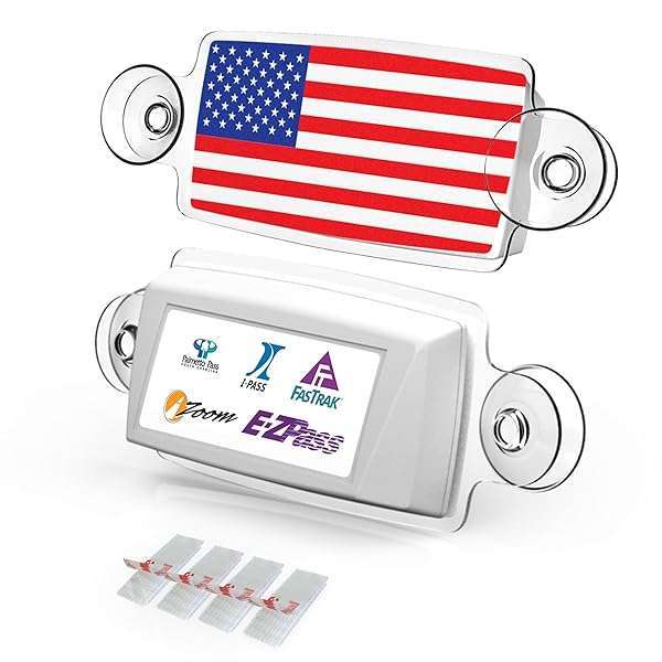 AUTOBOXCLUB AUTOBOXCLUB EZ Pass Holder - Easy Install Toll Pass Mount for US States with UV Protection & 4 Mounting Strips (US Flag Design)