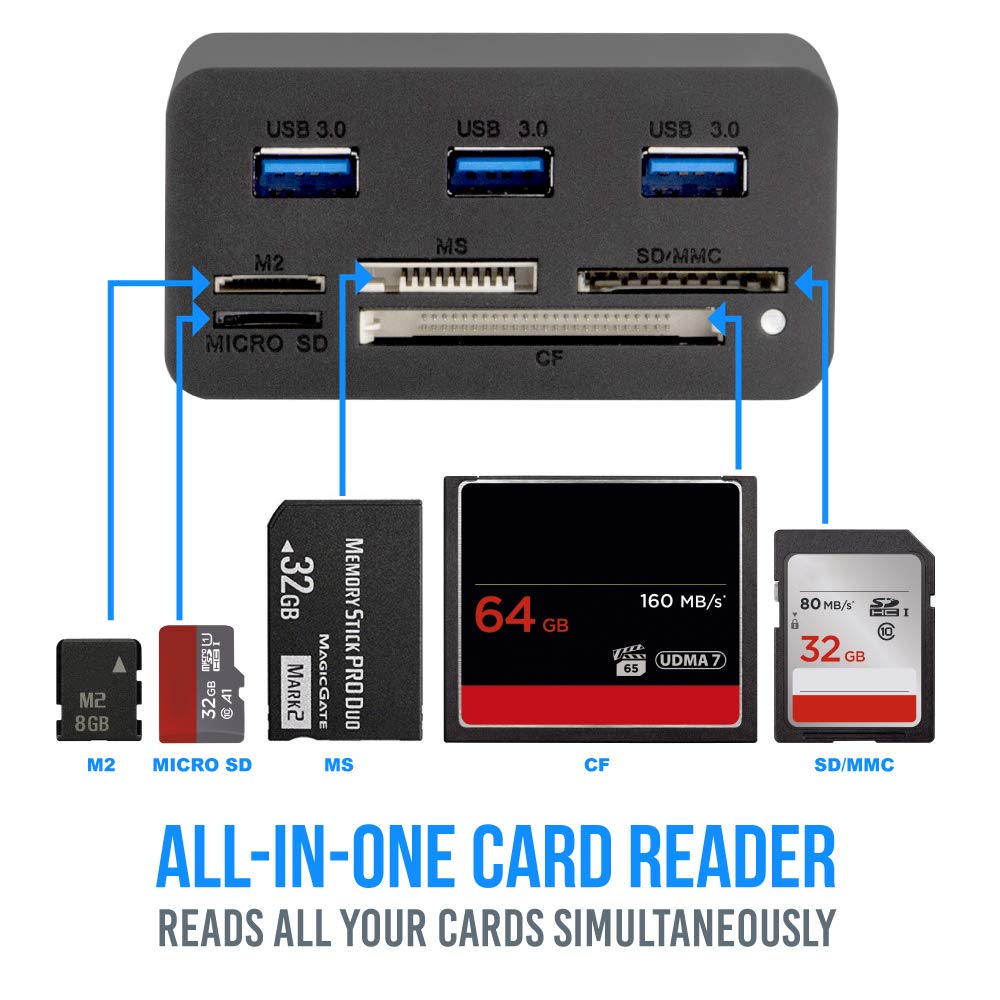 Kingwin Kingwin USB Hub Adapter with Memory Card Reader and USB 3.0 High Speed Support for Macbook Laptop Desktop Black - View 4 of 9