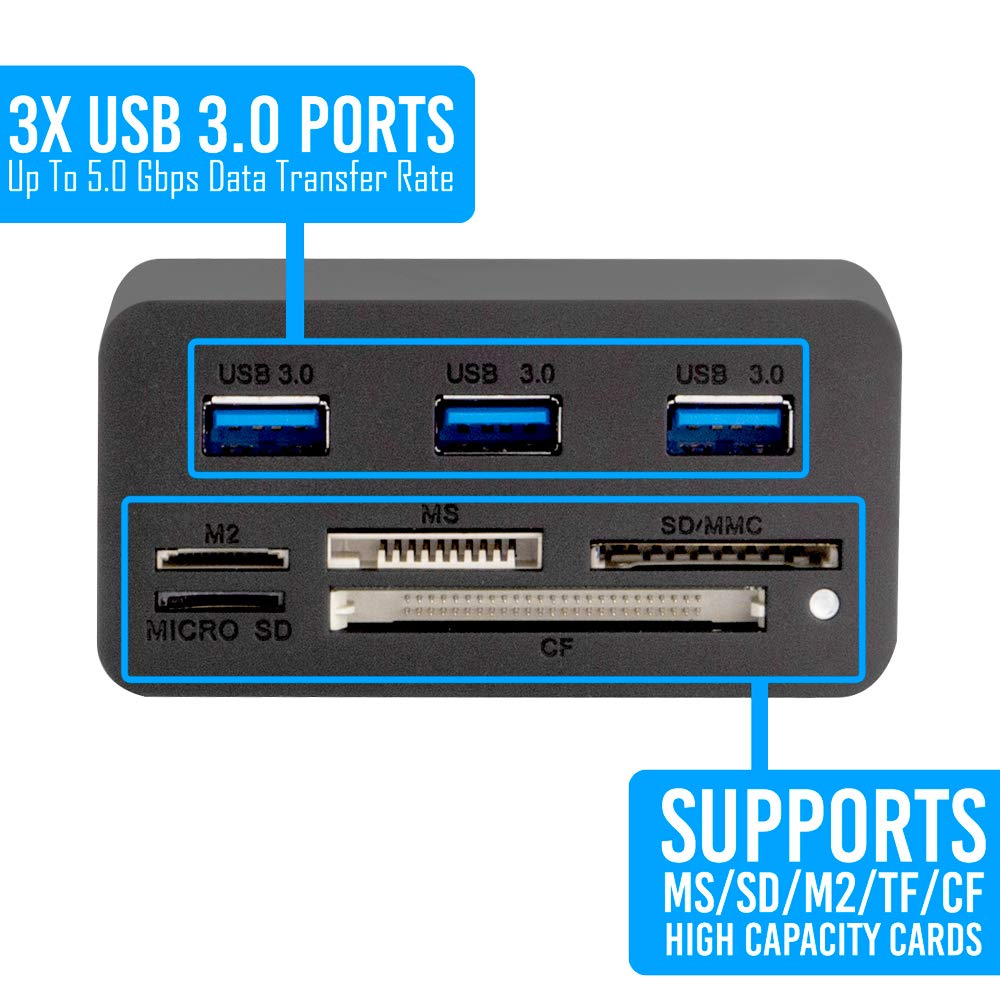 Kingwin Kingwin USB Hub Adapter with Memory Card Reader and USB 3.0 High Speed Support for Macbook Laptop Desktop Black - View 7 of 9