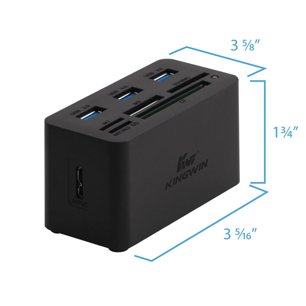 Kingwin Kingwin USB Hub Adapter with Memory Card Reader and USB 3.0 High Speed Support for Macbook Laptop Desktop Black - View 8 of 9
