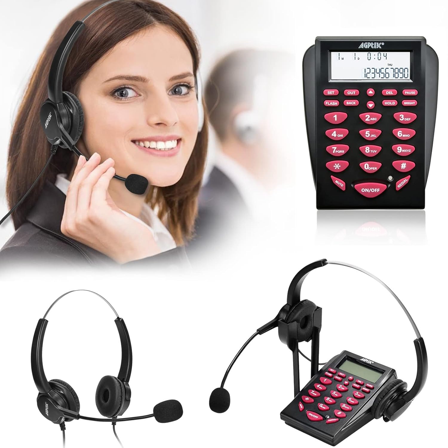 AGPTEK AGPtEK Upgraded Call Center Phone with Binaural Headset and Dialpad for Office Use with Noise Cancellation Features - View 8 of 9