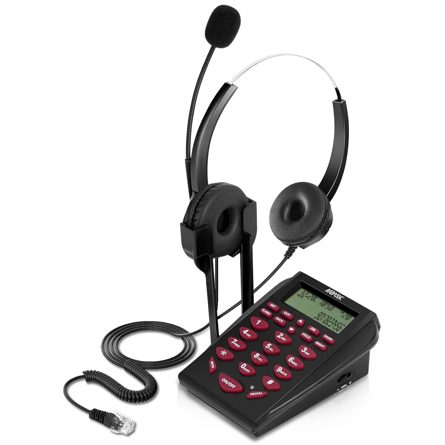 AGPTEK AGPtEK Upgraded Call Center Phone with Binaural Headset and Dialpad for Office Use with Noise Cancellation Features