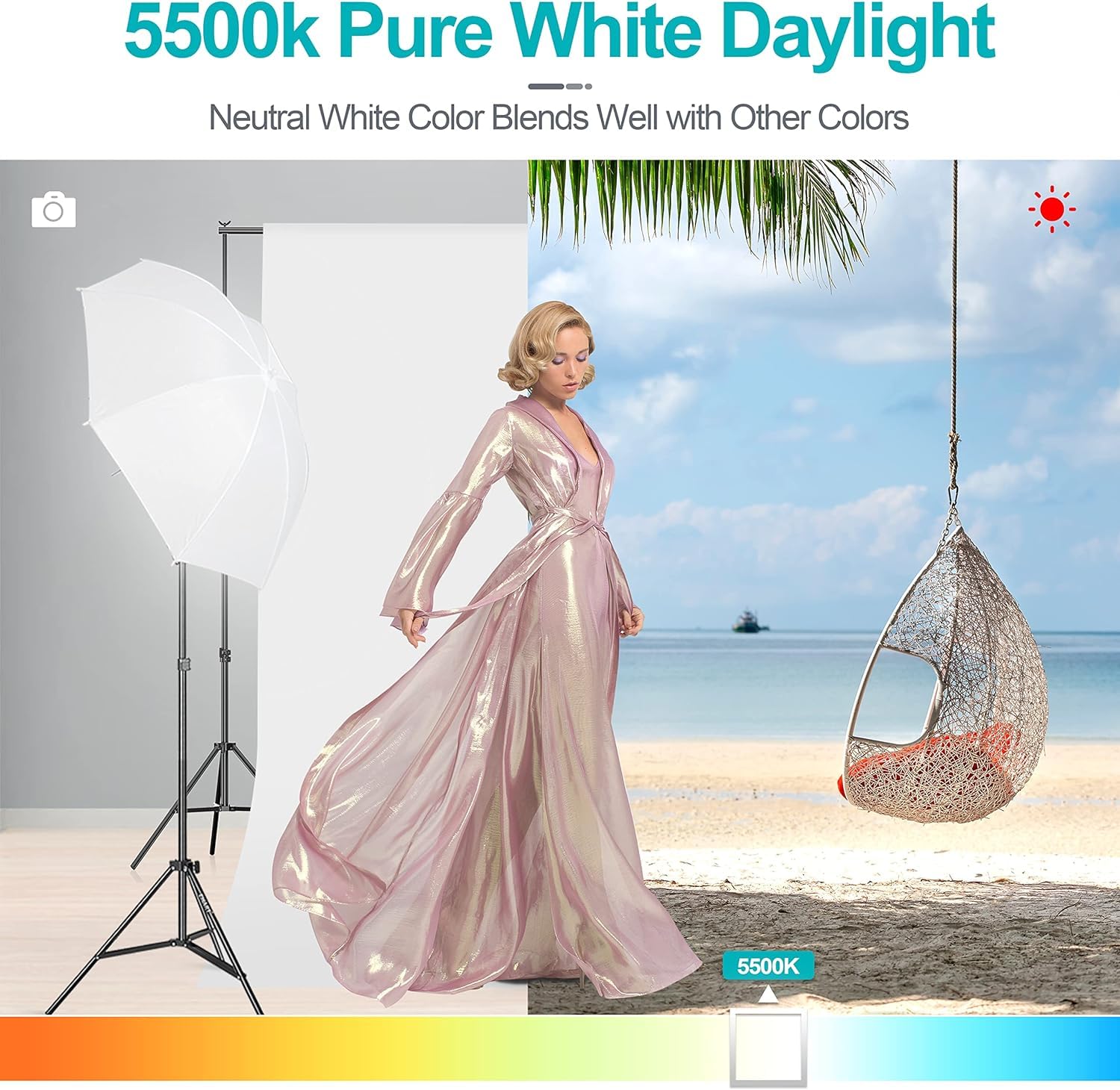 EMART EMART Full Spectrum Light Bulb 2 x 45W 5500K Spiral CFL Daylight for Photography Video Studio Softbox Lighting Kit Household Use Portrait Shooting - View 3 of 8