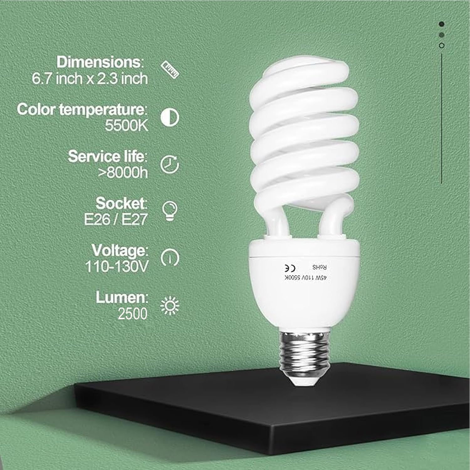 EMART EMART Full Spectrum Light Bulb 2 x 45W 5500K Spiral CFL Daylight for Photography Video Studio Softbox Lighting Kit Household Use Portrait Shooting - View 6 of 8