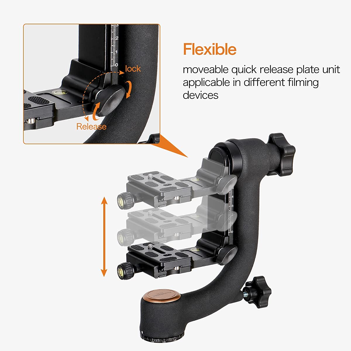 Koolehaoda Q45 Gimbal Head: Heavy Duty Tripod for DSLR Cameras up to 26lbs with Quick Release & Bubble Level - View 4 of 7