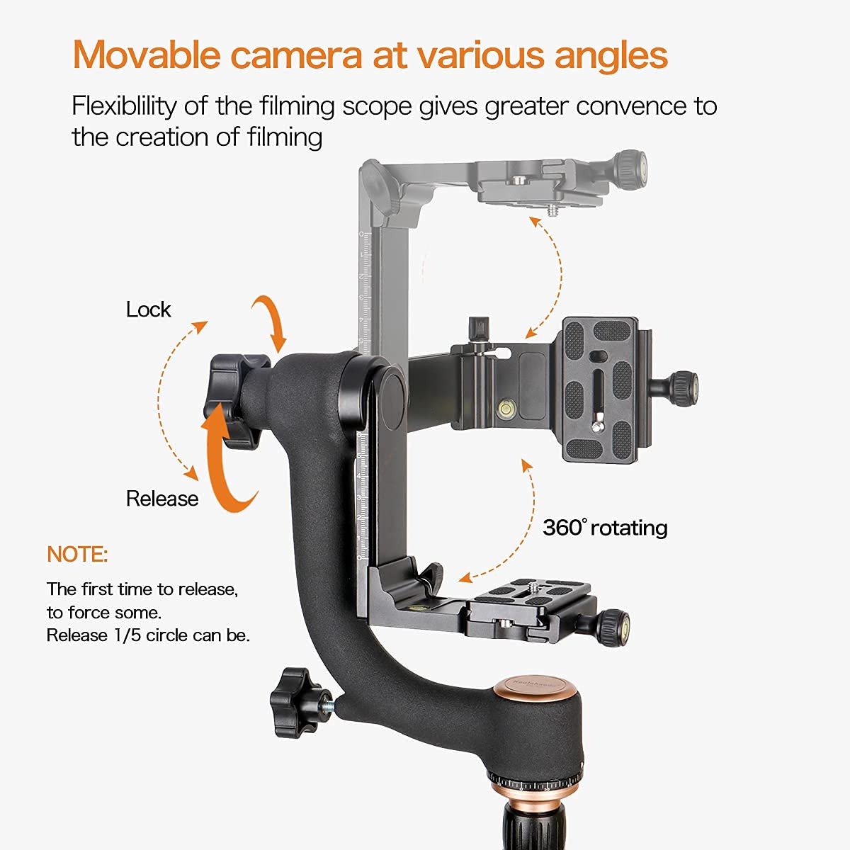 Koolehaoda Q45 Gimbal Head: Heavy Duty Tripod for DSLR Cameras up to 26lbs with Quick Release & Bubble Level - View 5 of 7