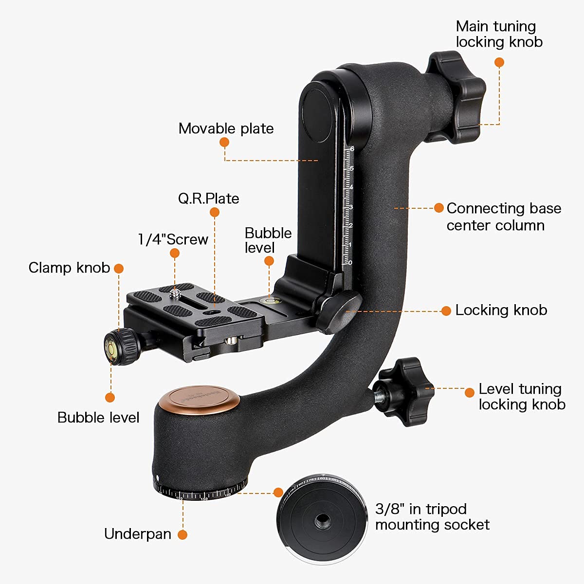 Koolehaoda Q45 Gimbal Head: Heavy Duty Tripod for DSLR Cameras up to 26lbs with Quick Release & Bubble Level - View 6 of 7