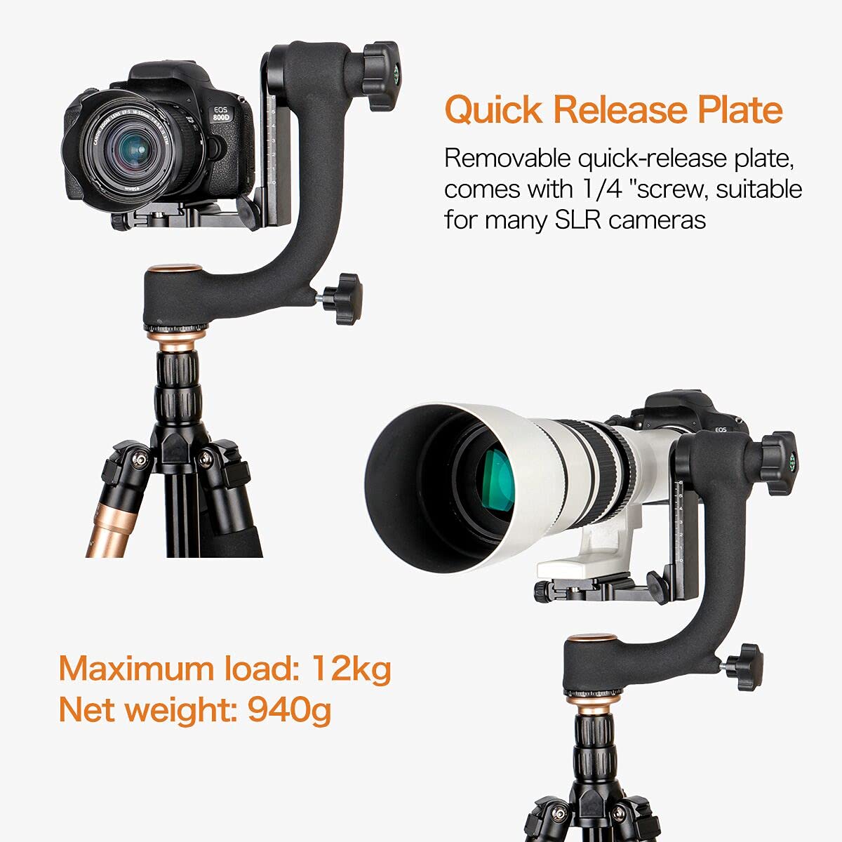 Koolehaoda Q45 Gimbal Head: Heavy Duty Tripod for DSLR Cameras up to 26lbs with Quick Release & Bubble Level - View 7 of 7