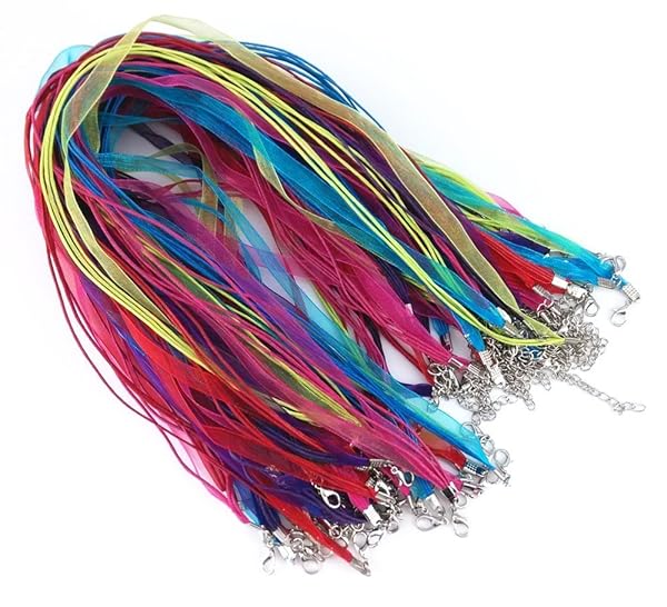 yueton 50pcs Colorful DIY Jewelry Making Kit: Voile Ribbon, Lobster Clasp & Organza Strings for Necklaces
