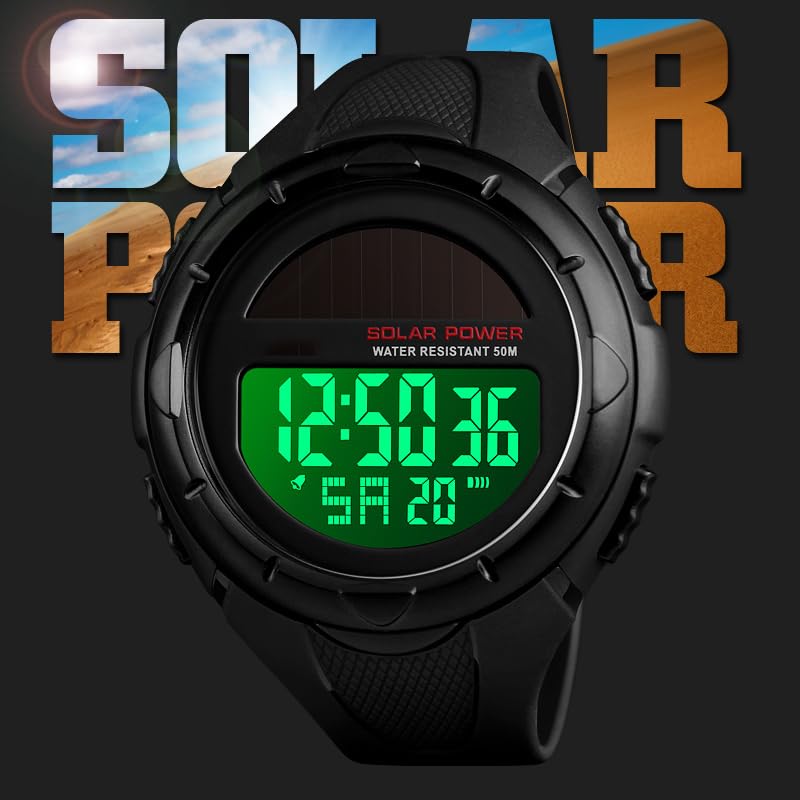 Men's Outdoor Sports Solar Power LED Digital Watch 50M Water Resistant for Active Lifestyle - View 2 of 7