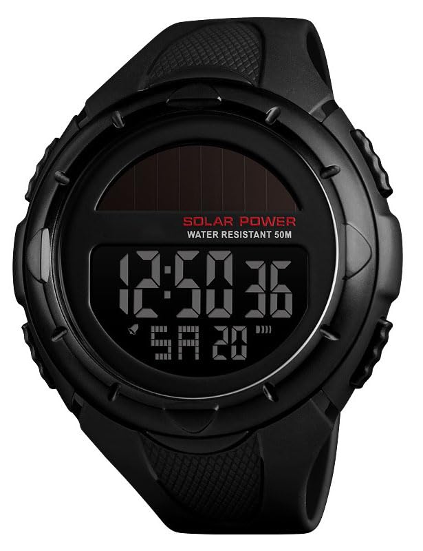 Men's Outdoor Sports Solar Power LED Digital Watch 50M Water Resistant for Active Lifestyle