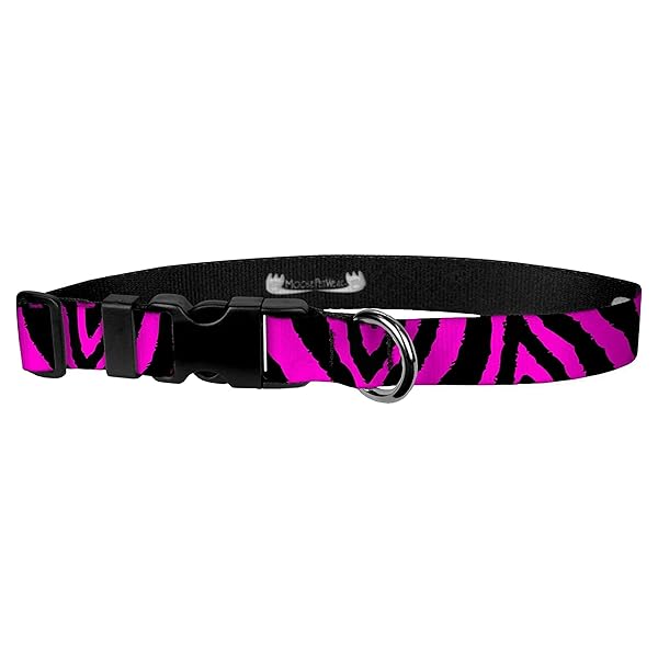 Moose Pet Wear Cute Waterproof Zebra Print Dog Collar for Medium Dogs Adjustable 11.5 to 17.5 Inches