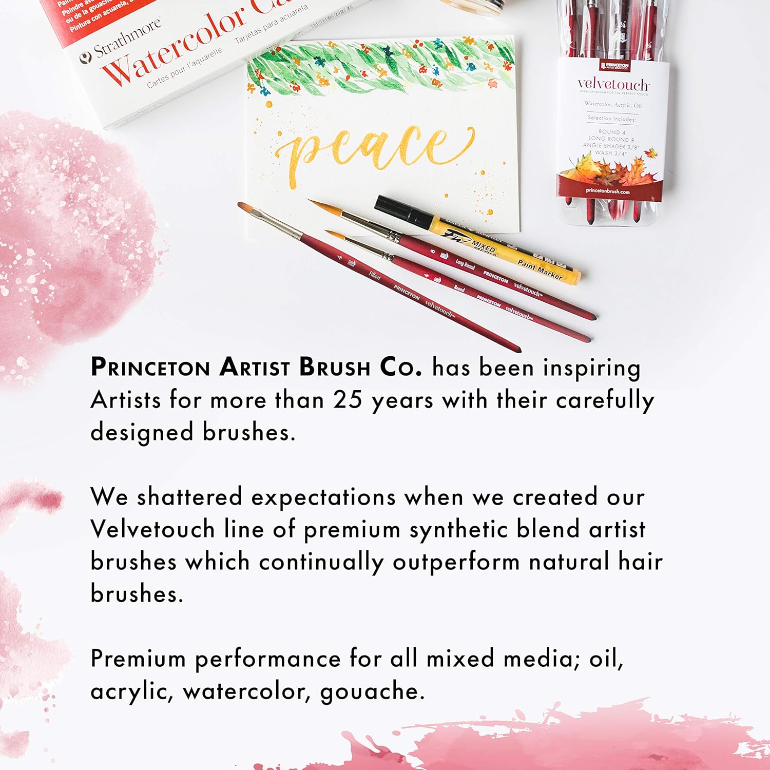 Princeton Princeton Velvetouch Artiste Mixed-Media Brush Size 8 for Acrylic Watercolor and Oil Series 3950 Filbert Luxury Synthetic - View 6 of 9