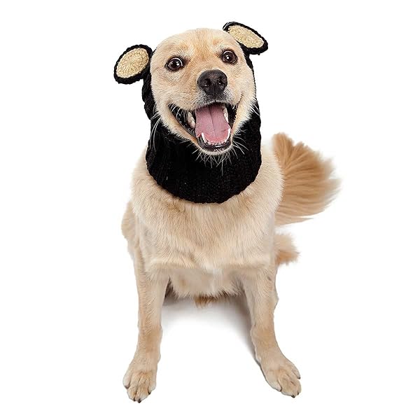 Zoo Snoods Zoo Snoods Black Bear Costume Warm Knit Dog Snood Wrap for Pets Neck Ear Cover Protection Halloween Winter Large - View 6 of 7