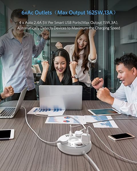 BESTEK BESTEK 6 Feet Power Strip Surge Protector with 6 Outlet and 4 USB Ports for Quick Charge 2.0 - View 3 of 9