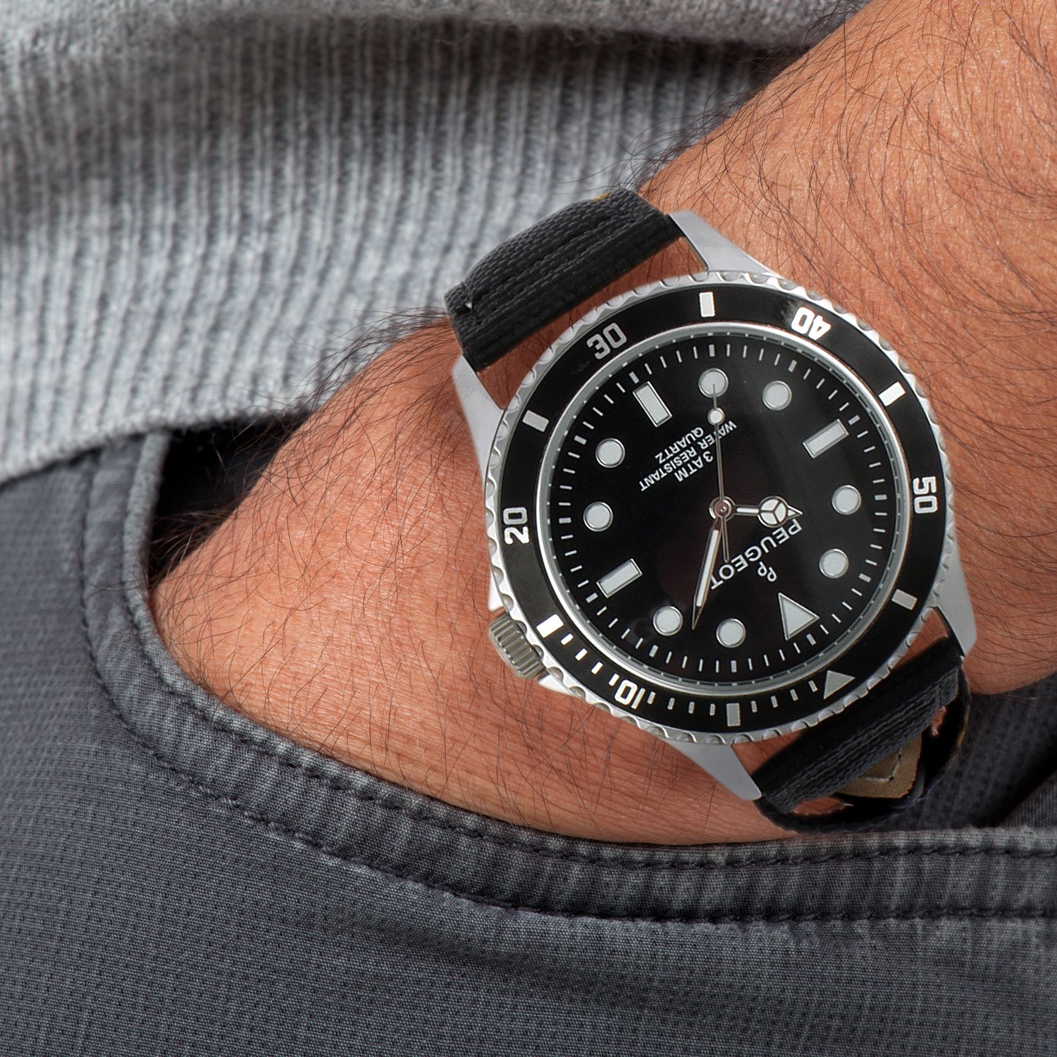 Peugeot Peugeot Men's Sport Bezel Watch Black Canvas Wrist Band Stylish Durable Timepiece - View 4 of 5