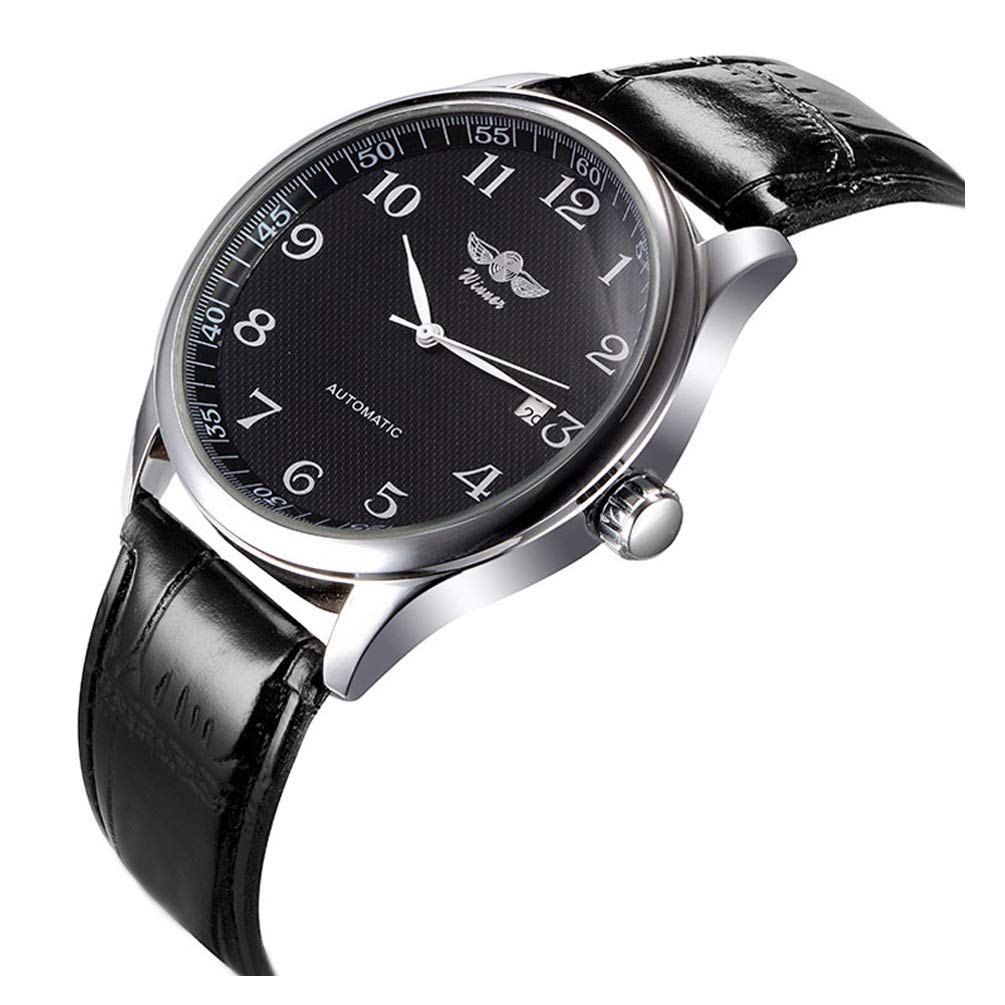 VIGOROSO Mens Automatic Mechanical Watch Black Dial Leather Strap Stylish Wrist Watch - View 2 of 6