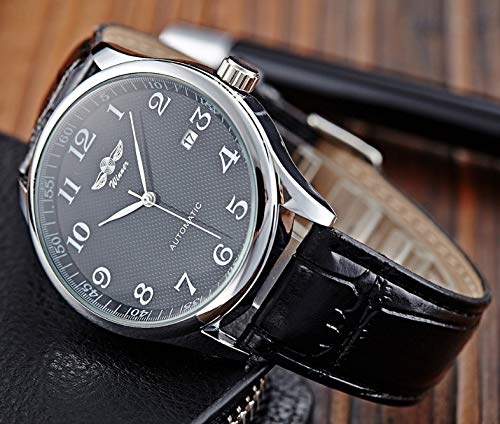VIGOROSO Mens Automatic Mechanical Watch Black Dial Leather Strap Stylish Wrist Watch - View 3 of 6