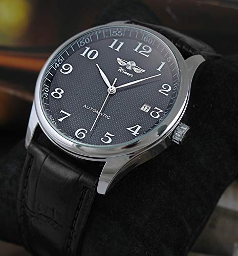 VIGOROSO Mens Automatic Mechanical Watch Black Dial Leather Strap Stylish Wrist Watch - View 4 of 6