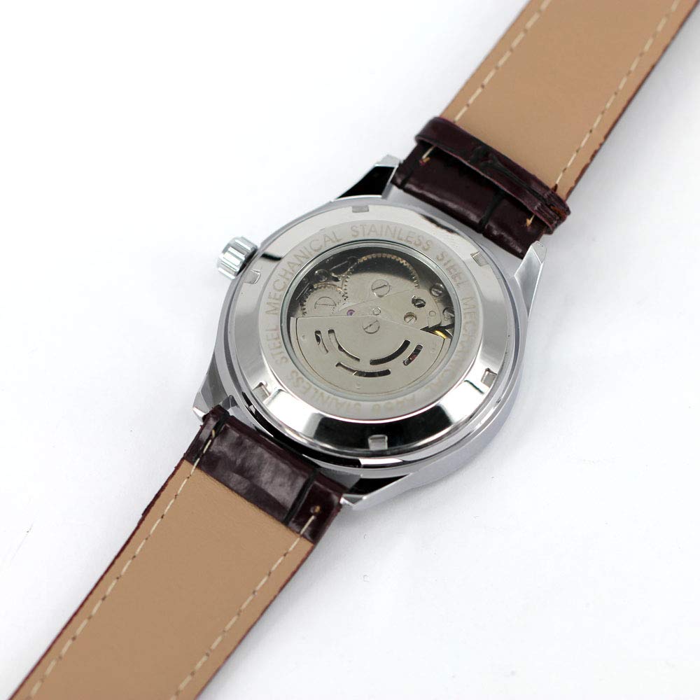 VIGOROSO Mens Automatic Mechanical Watch Black Dial Leather Strap Stylish Wrist Watch - View 6 of 6