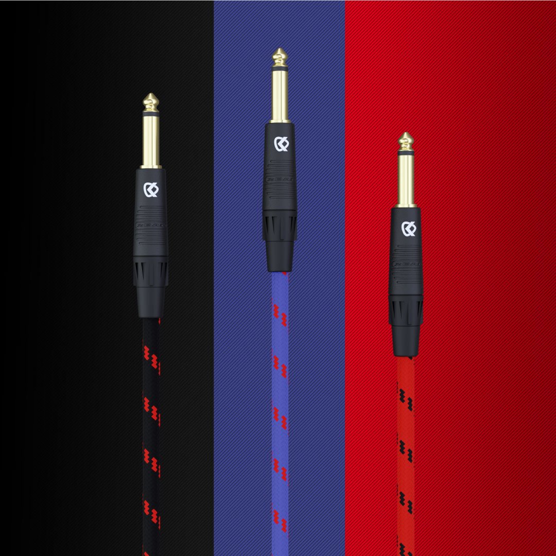 KLIQ Music Gear KLIQ 10 Ft Guitar Instrument Cable Custom Series with Premium Rean Neutrik Gold Plugs Black Red Tweed - View 3 of 8