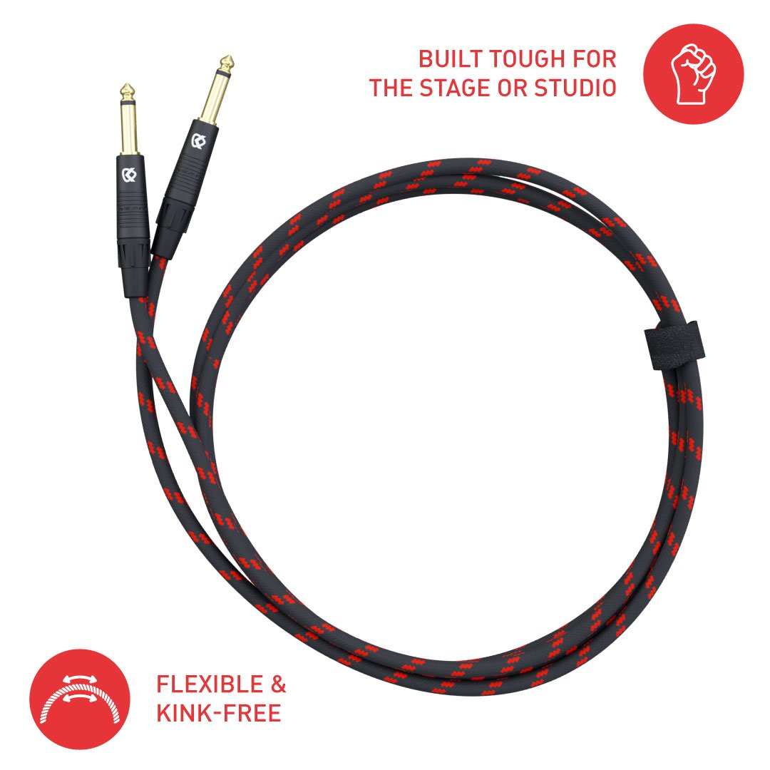 KLIQ Music Gear KLIQ 10 Ft Guitar Instrument Cable Custom Series with Premium Rean Neutrik Gold Plugs Black Red Tweed - View 6 of 8