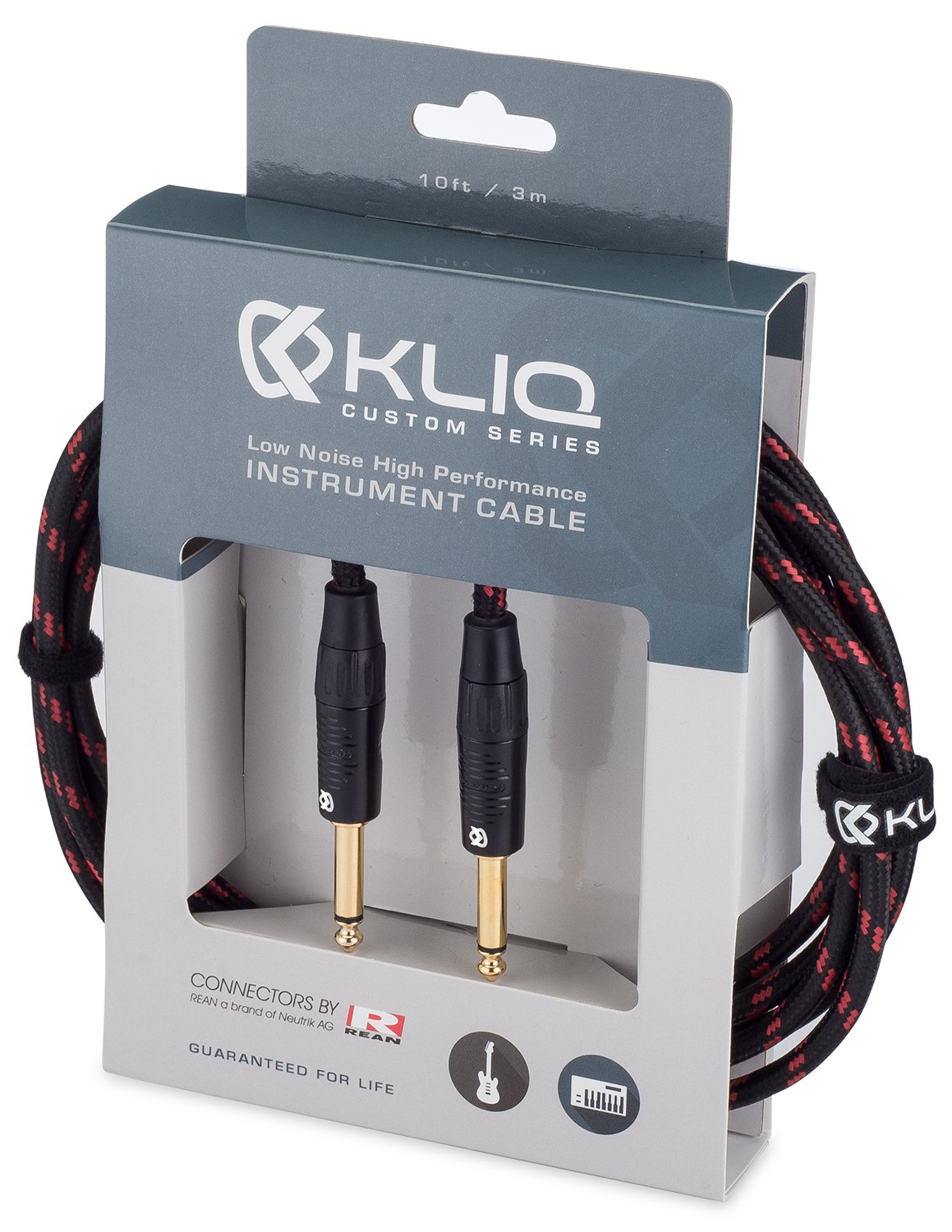 KLIQ Music Gear KLIQ 10 Ft Guitar Instrument Cable Custom Series with Premium Rean Neutrik Gold Plugs Black Red Tweed - View 8 of 8